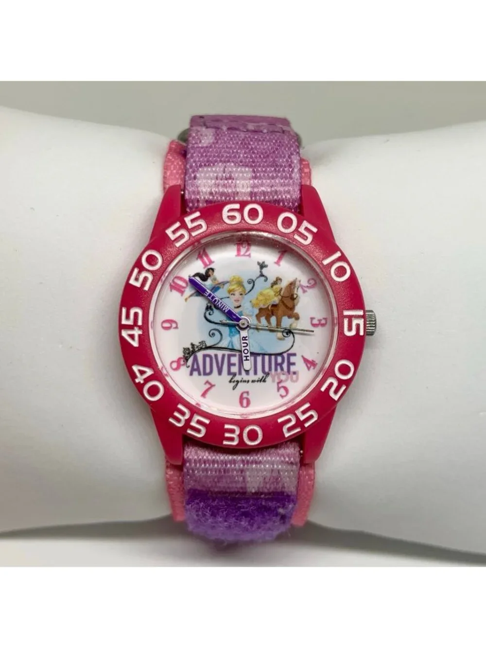Disney kids girls quartz analog watch 32mm pink tone nylon band up to 6 running